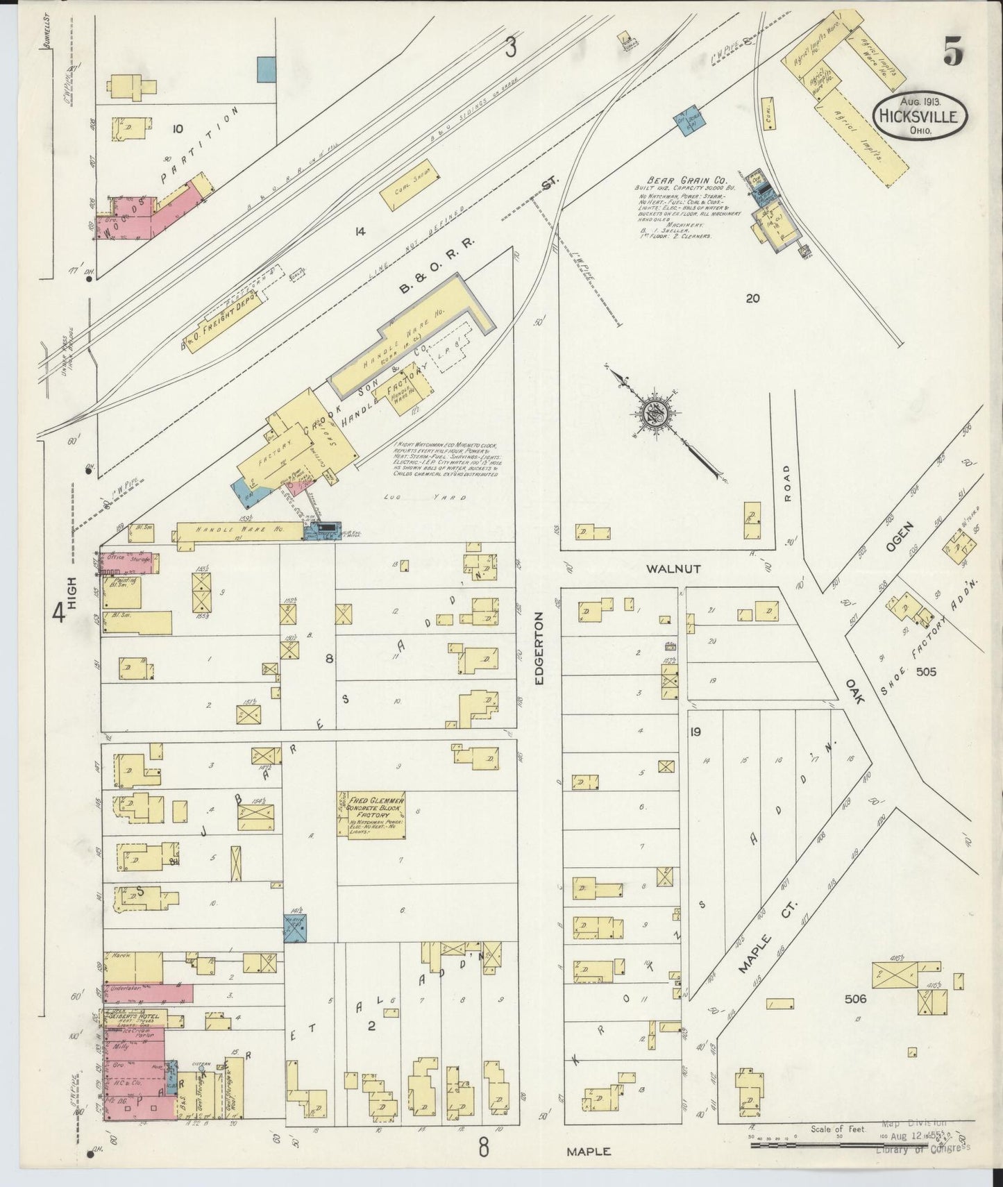 Sanborn Fire Insurance Map from Hicksville, Defiance County, Ohio (1913), Sheet #0005 - Historic Sanborn Fire Insurance Map Print, vintage old map wall art, antique decor, genealogy gift, Ohio Ohio map