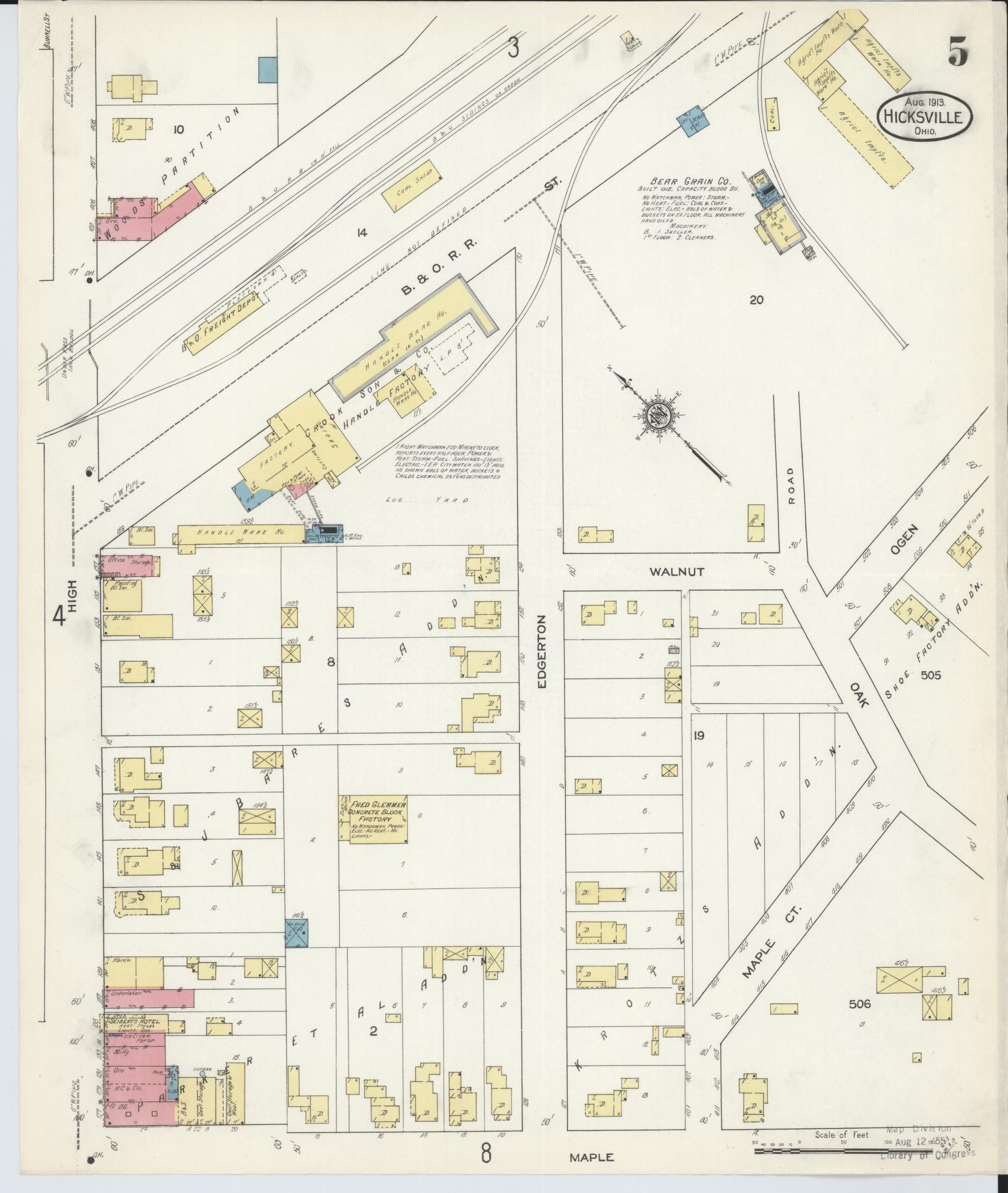 Sanborn Fire Insurance Map from Hicksville, Defiance County, Ohio (1913), Sheet #0005 - Historic Sanborn Fire Insurance Map Print, vintage old map wall art, antique decor, genealogy gift, Ohio Ohio map