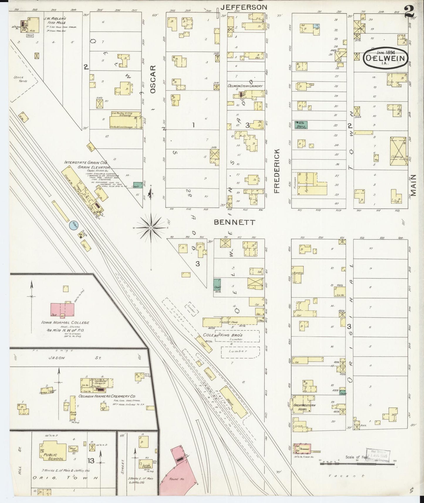 Sanborn Fire Insurance Map from Oelwein, Fayette County, Iowa (1894), Sheet #0002 - Historic Sanborn Fire Insurance Map Print