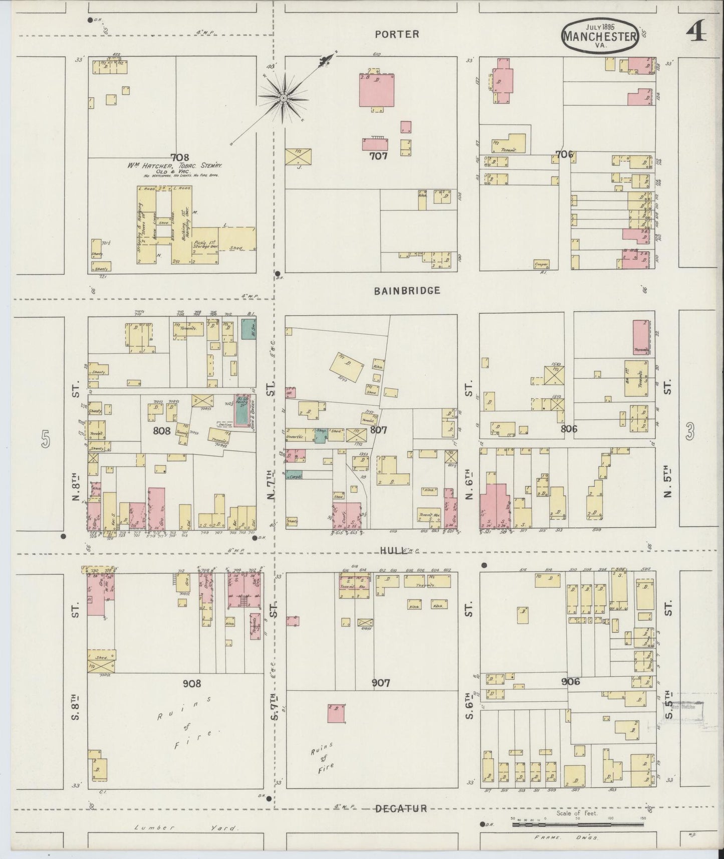 Sanborn Fire Insurance Map from Manchester, Chesterfield County, Virginia. (1895), Sheet 4 – Historic Sanborn Fire Insurance Map Print