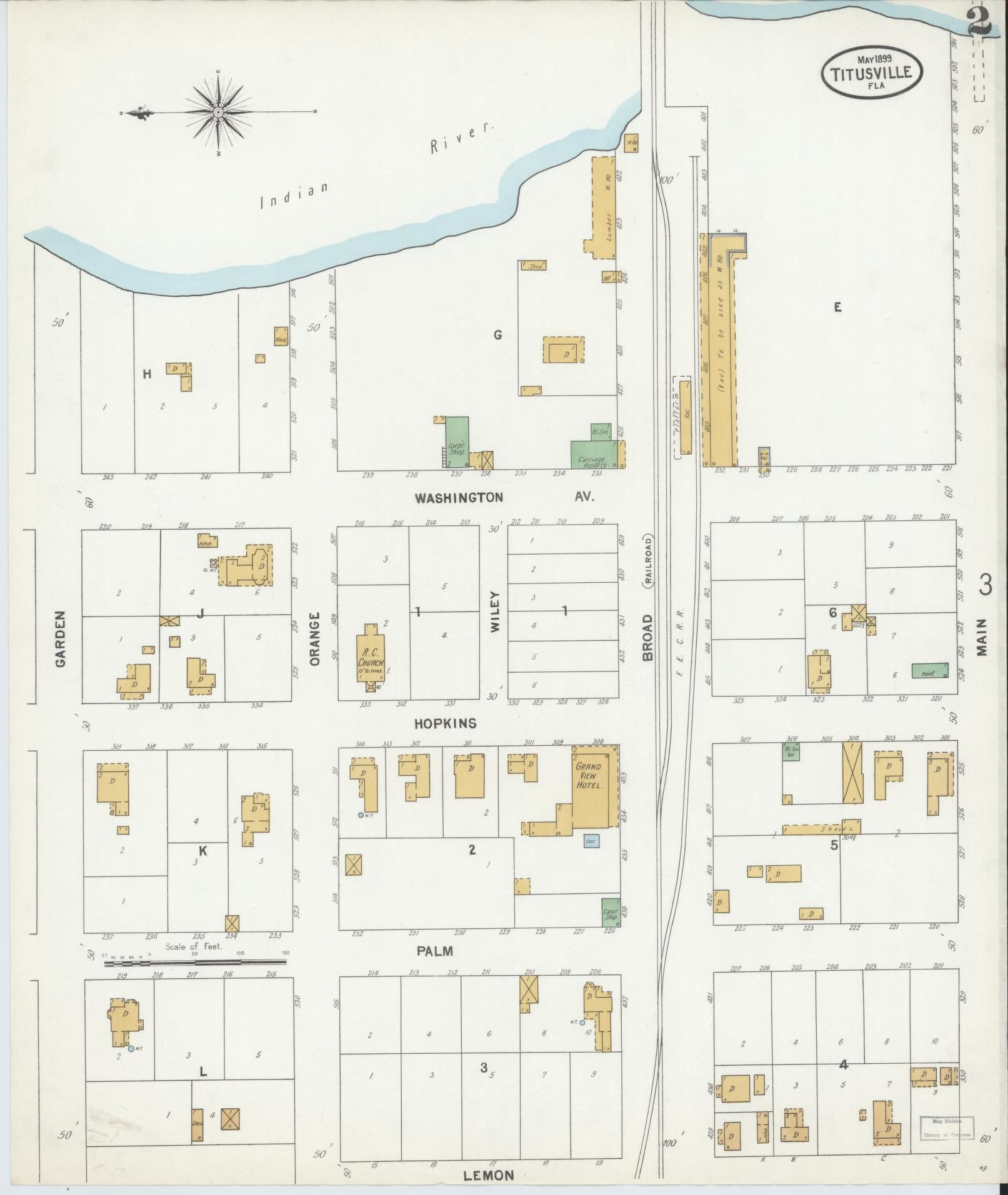 Sanborn Fire Insurance Map from Titusville, Brevard County, Florida (1899), Sheet #0002 - Complete Map Set gallery image, historic Sanborn map, vintage wall art, Florida Florida