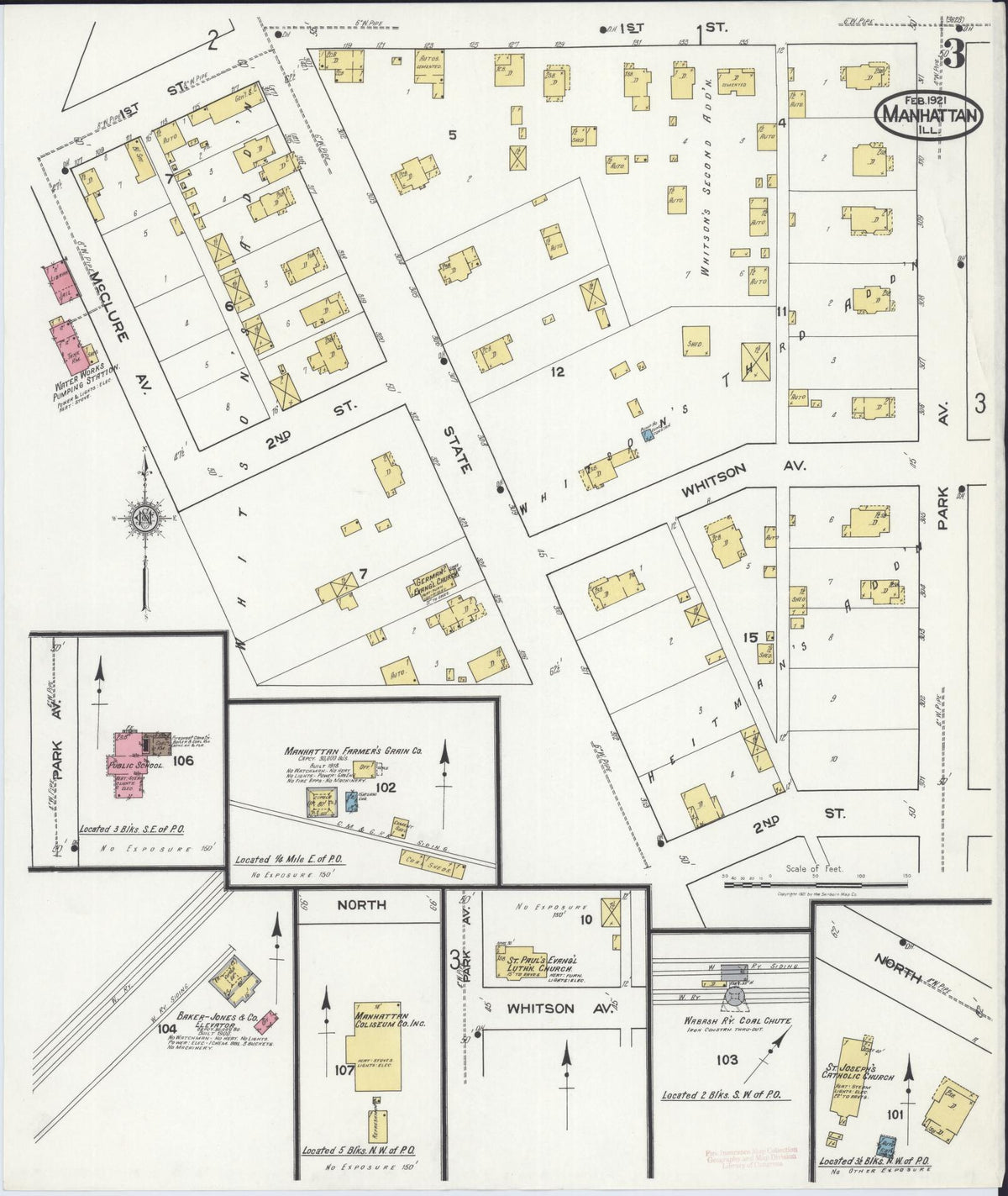Sanborn Fire Insurance Map from Manhattan, Will County, Illinois (1921), Sheet #0003 - Complete Map Set gallery image, historic Sanborn map, vintage wall art, Illinois Illinois