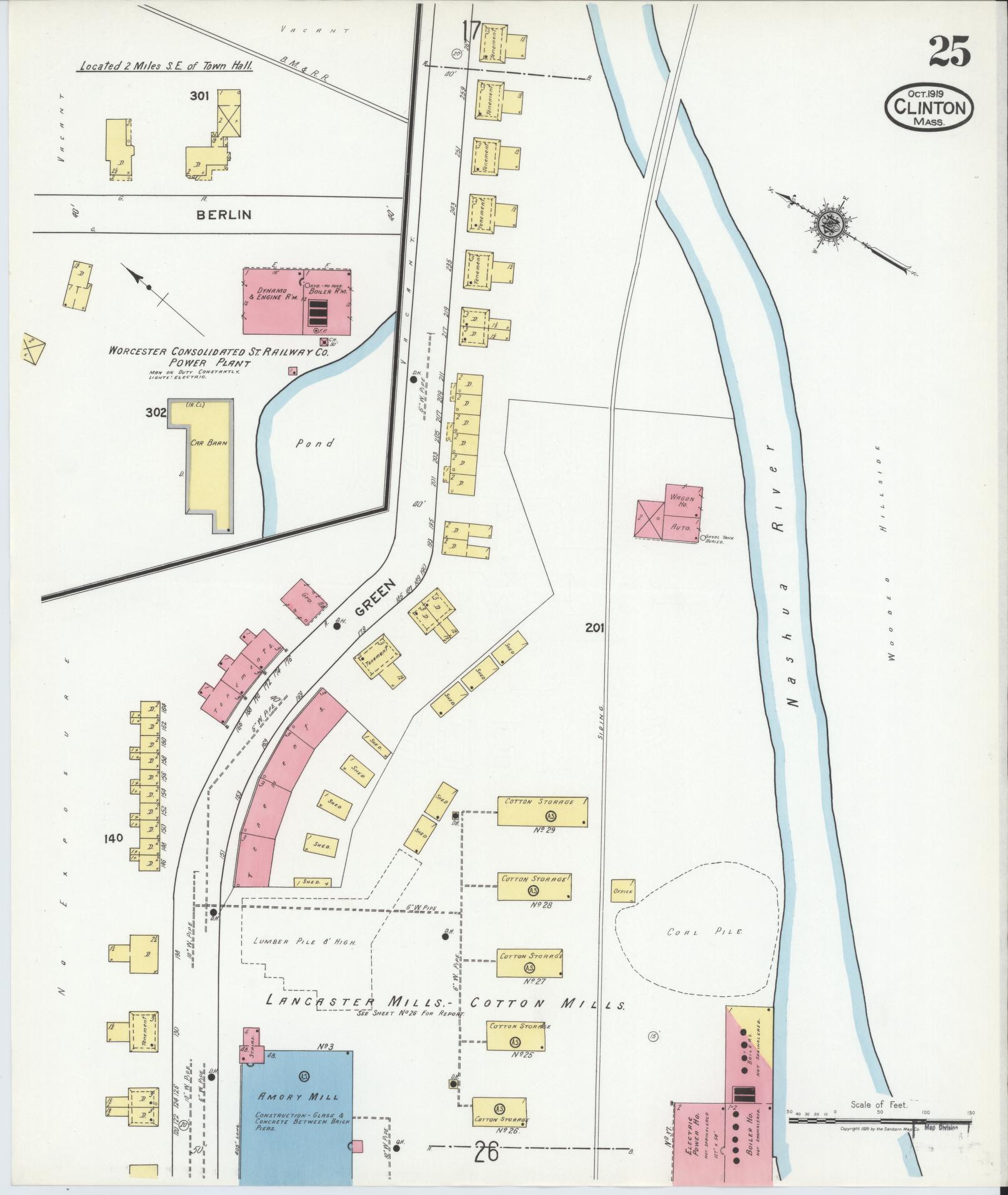 Sanborn Fire Insurance Map from Clinton, Worcester County, Massachusetts (1919), Sheet #0025 - Historic Sanborn Fire Insurance Map Print, vintage old map wall art, antique decor, genealogy gift, Massachusetts Massachusetts map
