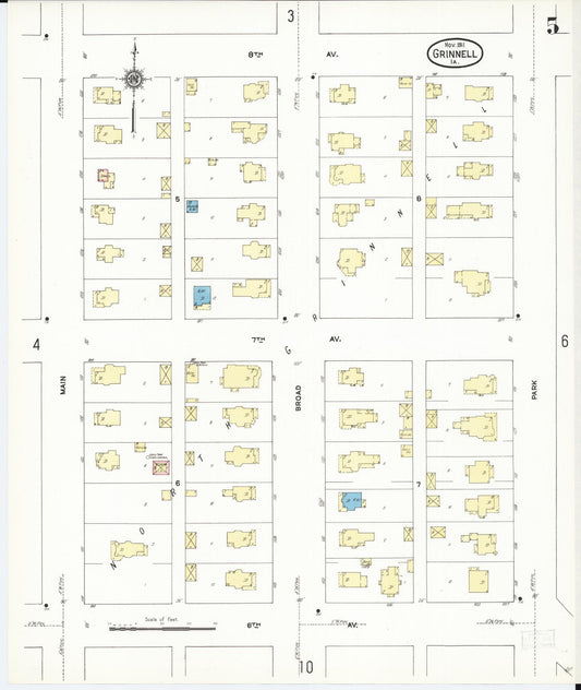 Sanborn Fire Insurance Map from Grinnell, Poweshiek County, Iowa (1911), Sheet #0005 - Historic Sanborn Fire Insurance Map Print, vintage old map wall art