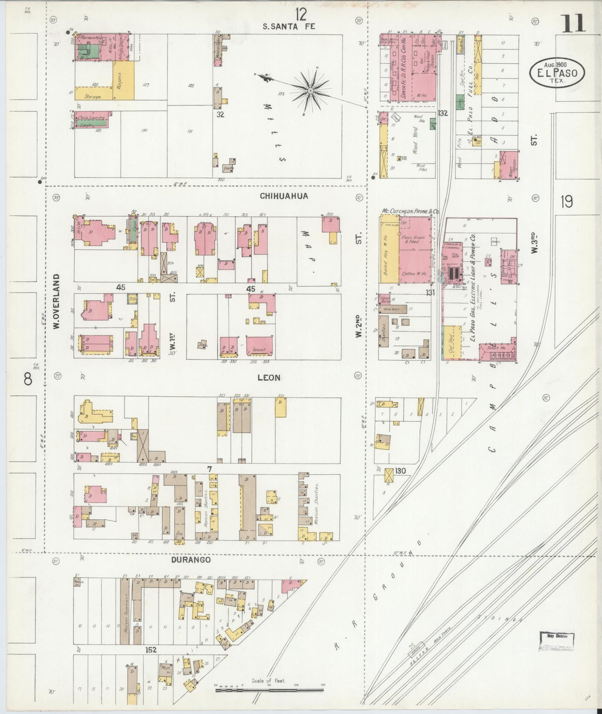 Sanborn Fire Insurance Map from El Paso, El Paso County, Texas (1900), Sheet #0011 - Complete Map Set gallery image, historic Sanborn map, vintage wall art, Texas Texas