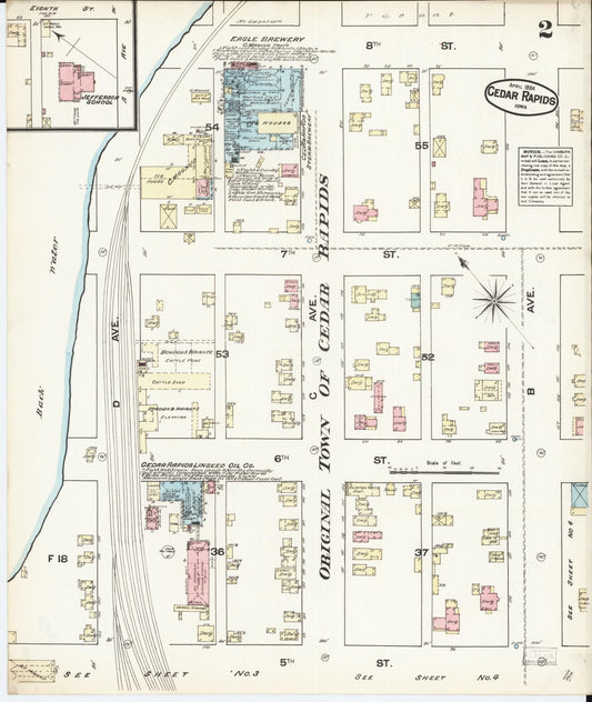 Sanborn Fire Insurance Map from Cedar Rapids, Linn County, Iowa (1884), Sheet #0002 - Historic Sanborn Fire Insurance Map Print, vintage old map wall art