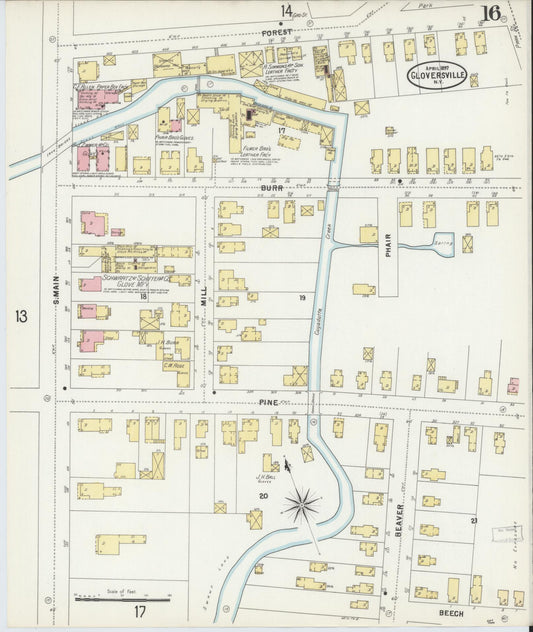 Sanborn Fire Insurance Map from Gloversville, Fulton County, New York (1897), Sheet #0016 - Historic Sanborn Fire Insurance Map Print, vintage old map wall art, antique decor, genealogy gift, New York New York map