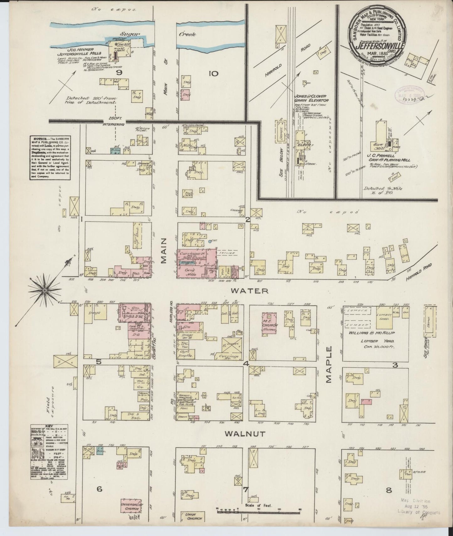 Sanborn Fire Insurance Map from Jeffersonville, Fayette County, Ohio (1885), Sheet #0001 - Historic Sanborn Fire Insurance Map Print, vintage old map wall art, antique decor, genealogy gift, Ohio Ohio map