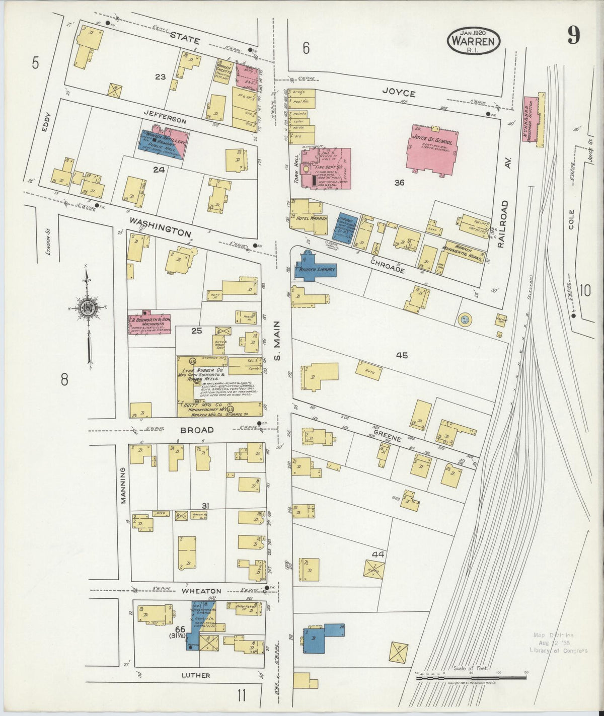 Sanborn Fire Insurance Map from Warren, Bristol County, Rhode Island (1920), Sheet #0009 - Complete Map Set gallery image, historic Sanborn map, vintage wall art, Rhode Island Rhode Island