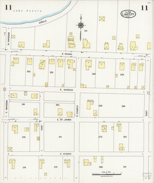 Sanborn Fire Insurance Map from Lake City, Columbia County, Florida (1924), Sheet #0011 - Historic Sanborn Fire Insurance Map Print, vintage old map wall art, antique decor, genealogy gift, Florida Florida map
