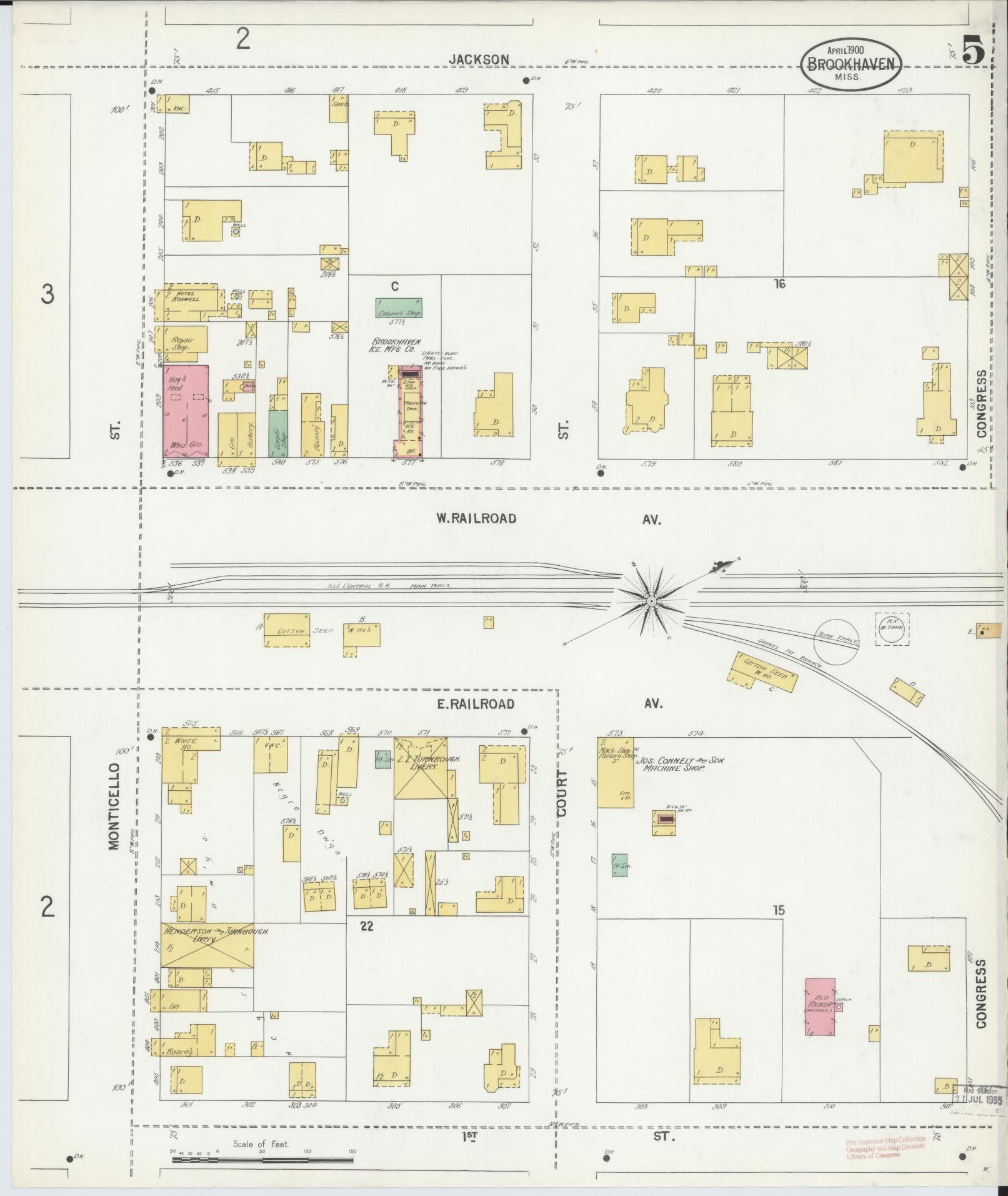 Sanborn Fire Insurance Map from Brookhaven, Lincoln County, Mississippi (1900), Sheet #0005 - Complete Map Set gallery image, historic Sanborn map, vintage wall art, Mississippi Mississippi