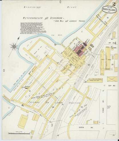 Sanborn Fire Insurance Map from Rock Island, Rock Island County, Illinois (1898), Sheet #0002 - Historic Sanborn Fire Insurance Map Print, vintage old map wall art, antique decor, genealogy gift, Illinois Illinois map