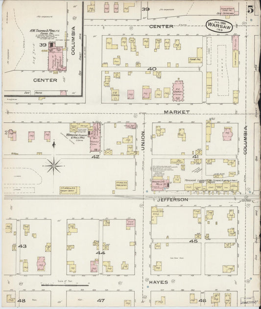 Sanborn Fire Insurance Map from Warsaw, Kosciusko County, Indiana (1886), Sheet #0005 - Historic Sanborn Fire Insurance Map Print, vintage old map wall art, antique decor, genealogy gift, Indiana Indiana map