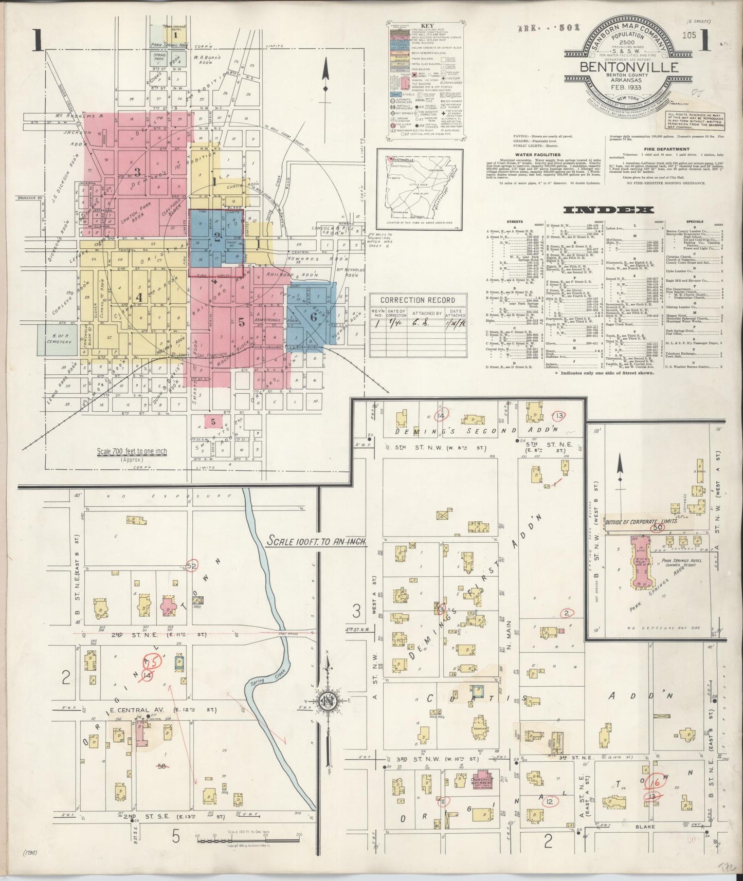 Sanborn Fire Insurance Map from Bentonville, Benton County, Arkansas (1940), Sheet #0001 - Historic Sanborn Fire Insurance Map Print, vintage old map wall art, antique decor, genealogy gift, Arkansas Arkansas map