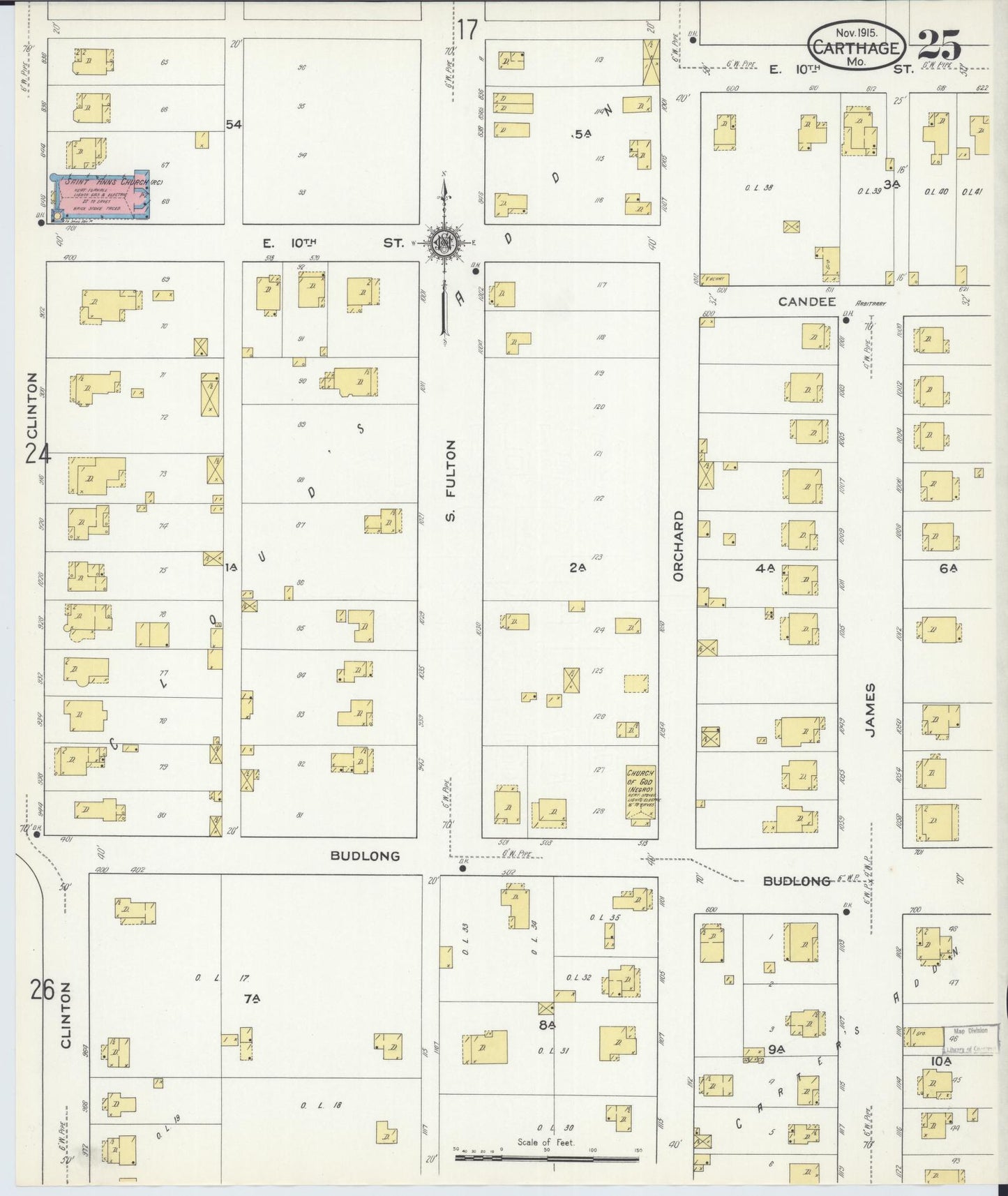Sanborn Fire Insurance Map from Carthage, Jasper County, Missouri (1915), Sheet #0025 - Complete Map Set gallery image, historic Sanborn map, vintage wall art, Missouri Missouri