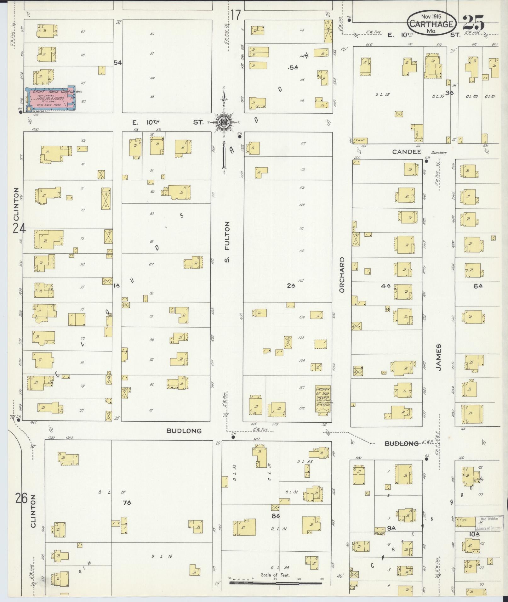 Sanborn Fire Insurance Map from Carthage, Jasper County, Missouri (1915), Sheet #0025 - Complete Map Set gallery image, historic Sanborn map, vintage wall art, Missouri Missouri