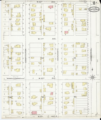 Sanborn Fire Insurance Map from Emporia, Lyon County, Kansas (1893), Sheet #0002 - Complete Map Set gallery image, historic Sanborn map, vintage wall art, Kansas Kansas