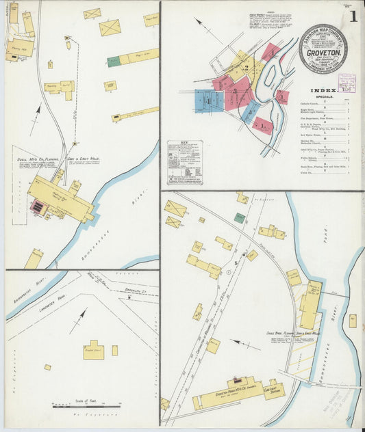 Sanborn Fire Insurance Map from Groveton, Coos County, New Hampshire (1905), Sheet #0001 - Historic Sanborn Fire Insurance Map Print, vintage old map wall art, antique decor, genealogy gift, New Hampshire New Hampshire map