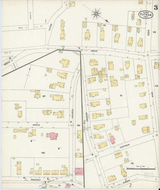 Sanborn Fire Insurance Map from Putnam, Windham County, Connecticut (1903), Sheet #0003 - Historic Sanborn Fire Insurance Map Print, vintage old map wall art, antique decor, genealogy gift, Connecticut Connecticut map