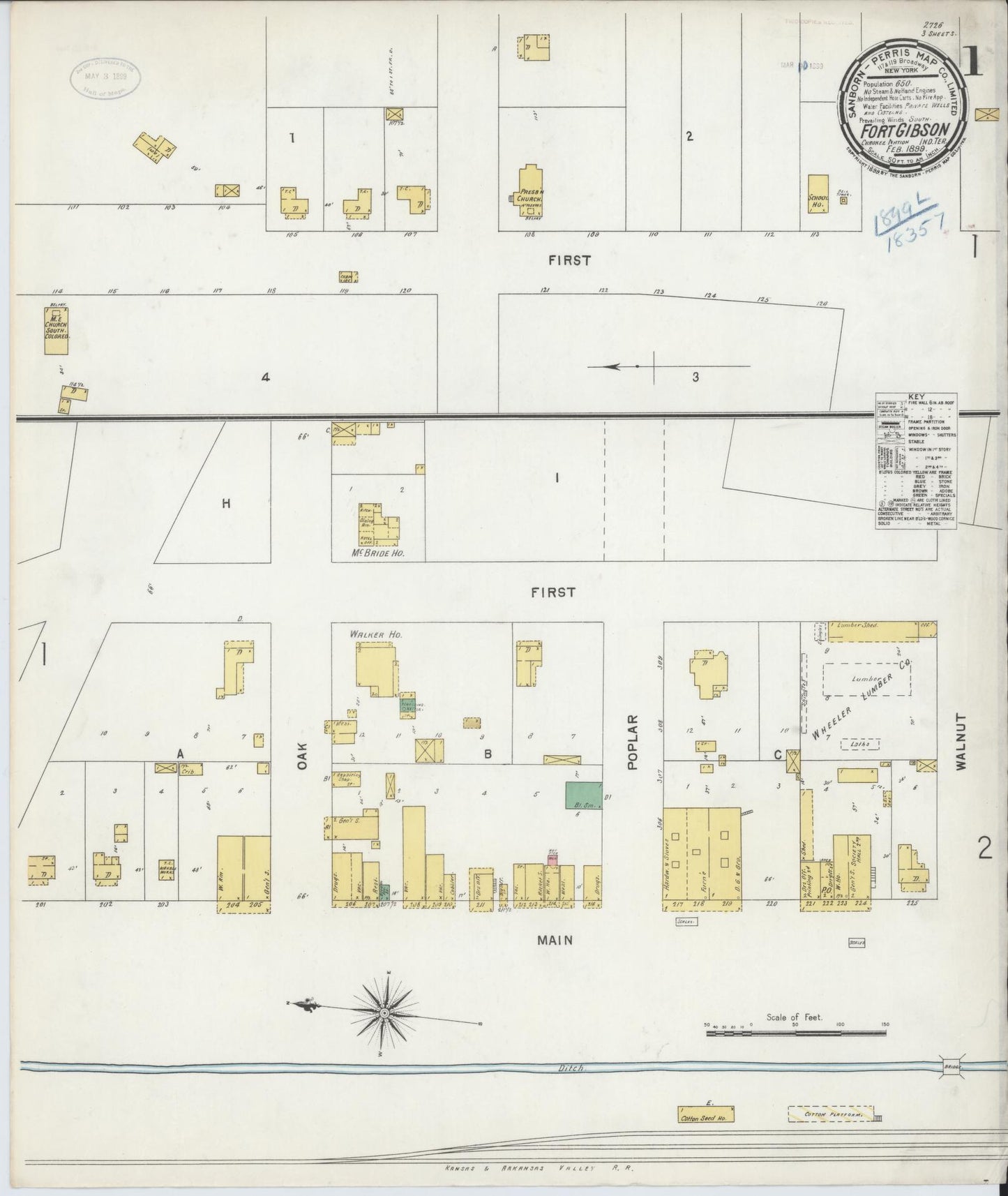 Sanborn Fire Insurance Map from Fort Gibson, Muskogee County, Oklahoma (1899), Sheet #0001 - Complete Map Set gallery image, historic Sanborn map, vintage wall art, Oklahoma Oklahoma