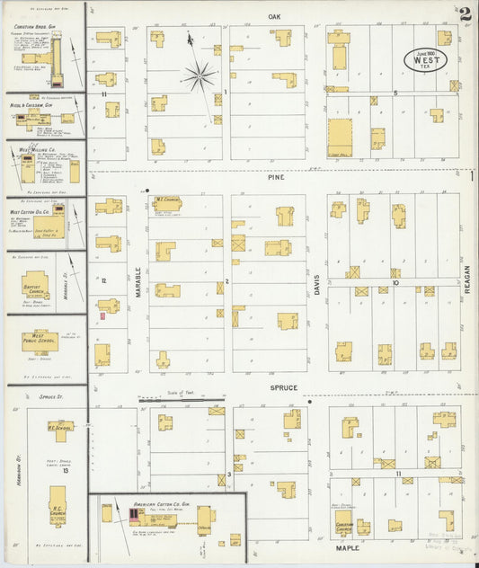 Sanborn Fire Insurance Map from West, McLennan County, Texas (1900), Sheet #0002 - Historic Sanborn Fire Insurance Map Print, vintage old map wall art, antique decor, genealogy gift, Texas Texas map
