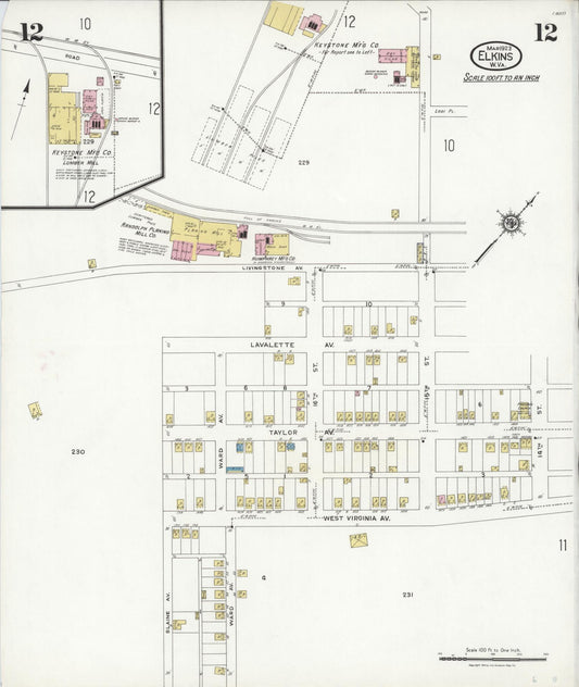 Sanborn Fire Insurance Map from Elkins, Randolph County, West Virginia (1923), Sheet #0012 - Historic Sanborn Fire Insurance Map Print, vintage old map wall art, antique decor, genealogy gift, West Virginia West Virginia map