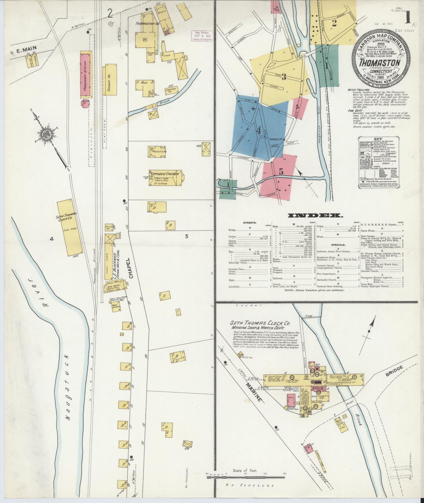 Sanborn Fire Insurance Map from Thomaston, Litchfield County, Connecticut (1911), Sheet #0001 - Complete Map Set gallery image, historic Sanborn map, vintage wall art, Connecticut Connecticut