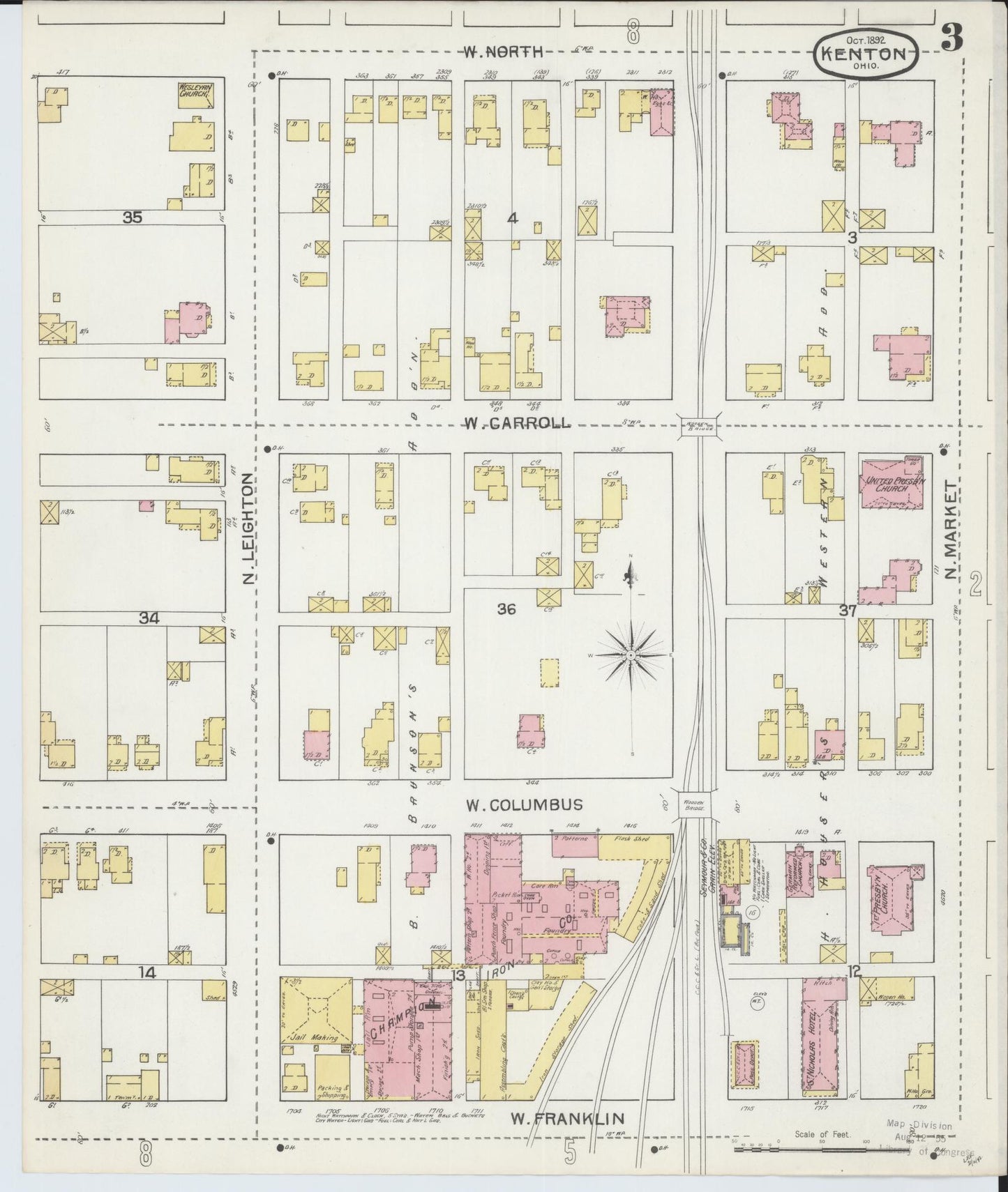 Sanborn Fire Insurance Map from Kenton, Hardin County, Ohio (1892), Sheet #0003 - Complete Map Set gallery image, historic Sanborn map, vintage wall art, Ohio Ohio