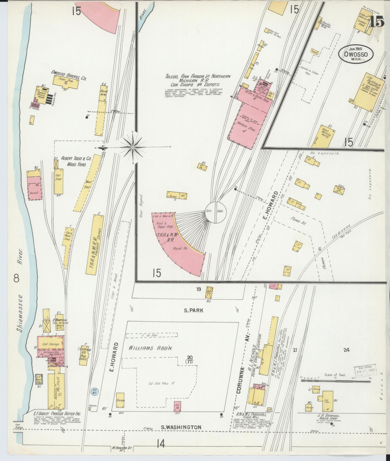 Sanborn Fire Insurance Map from Owosso, Shiawassee County, Michigan (1900), Sheet #0015 - Complete Map Set gallery image, historic Sanborn map, vintage wall art, Michigan Michigan