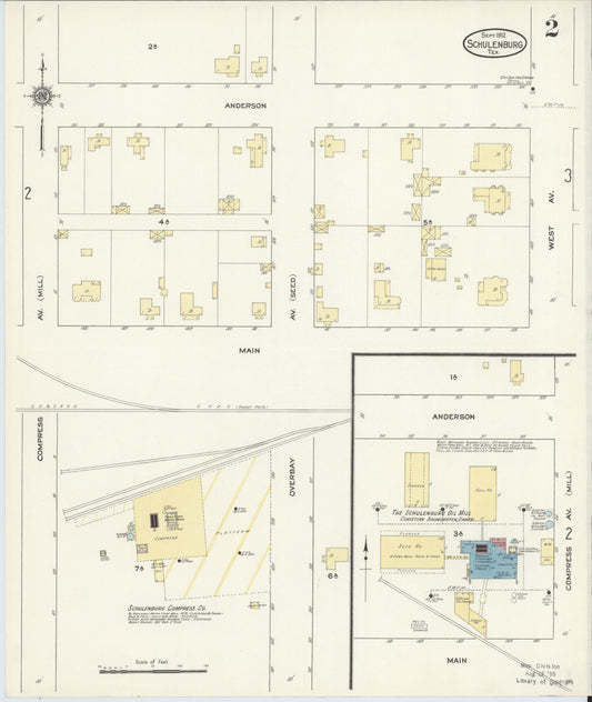 Sanborn Fire Insurance Map from Schulenburg, Fayette County, Texas (1912), Sheet #0002 - Historic Sanborn Fire Insurance Map Print, vintage old map wall art, antique decor, genealogy gift, Texas Texas map
