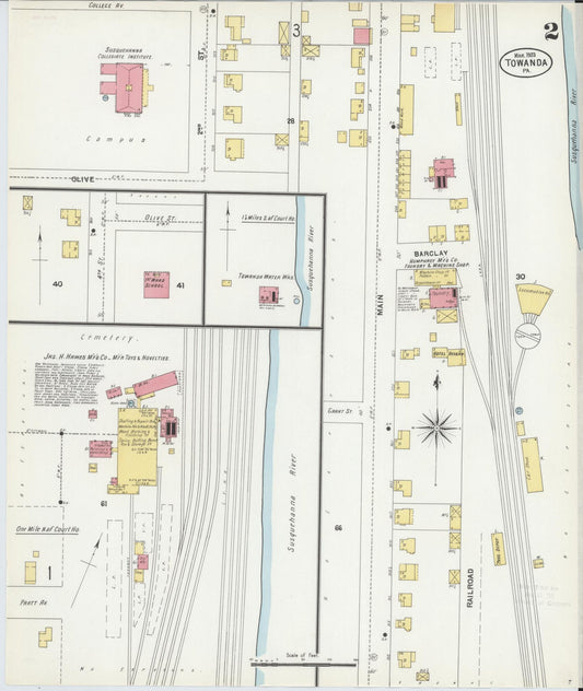 Sanborn Fire Insurance Map from Towanda, Bradford County, Pennsylvania (1903), Sheet #0002 - Historic Sanborn Fire Insurance Map Print, vintage old map wall art, antique decor, genealogy gift, Pennsylvania Pennsylvania map