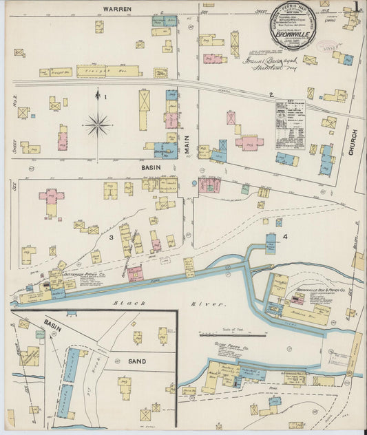 Sanborn Fire Insurance Map from Brownville, Jefferson County, New York (1890), Sheet #0001 - Historic Sanborn Fire Insurance Map Print, vintage old map wall art, antique decor, genealogy gift, New York New York map