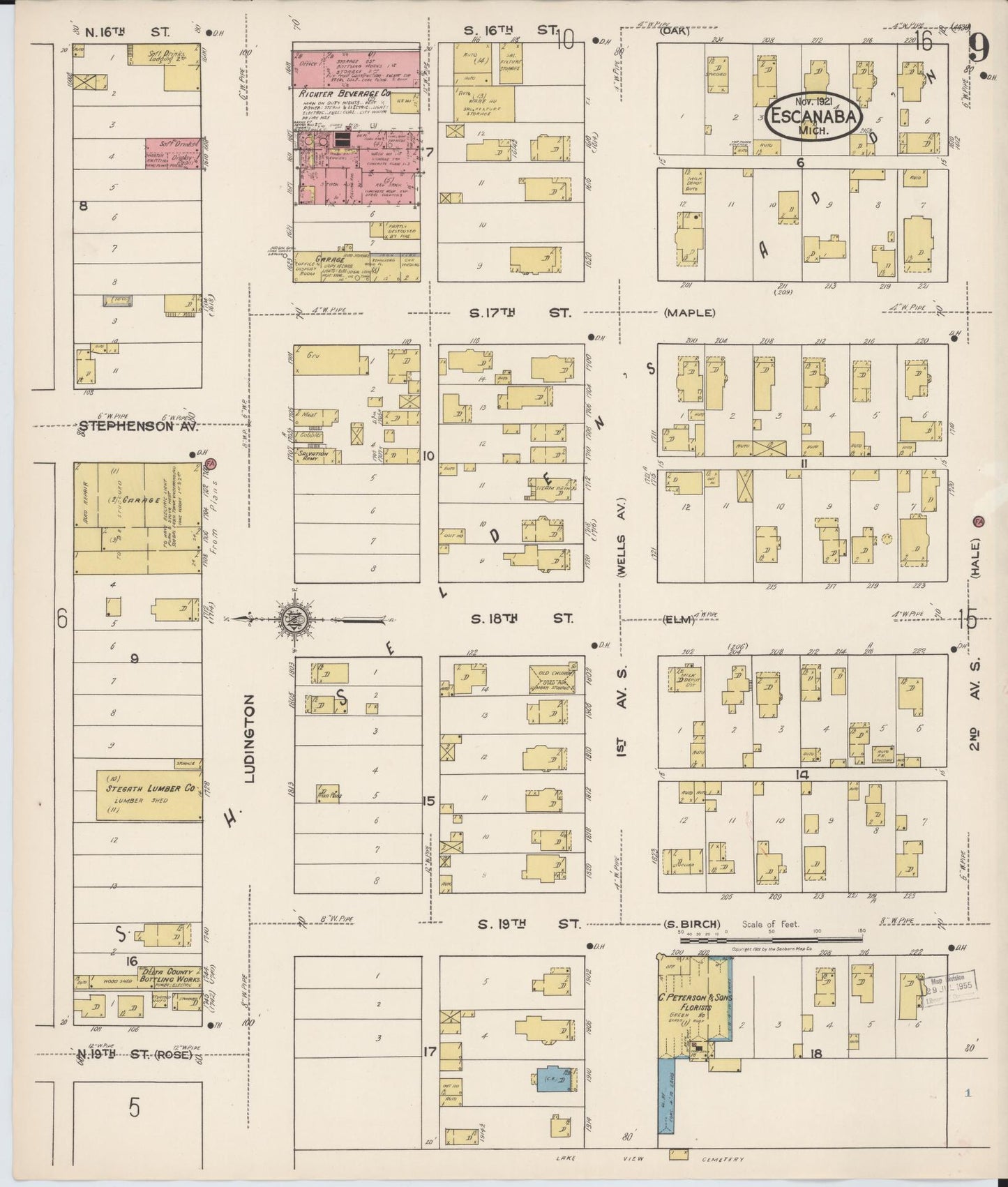 Sanborn Fire Insurance Map from Escanaba, Delta County, Michigan (1921), Sheet #0009 - Complete Map Set gallery image, historic Sanborn map, vintage wall art, Michigan Michigan