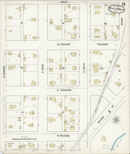 Sanborn Fire Insurance Map from Walla Walla, Walla Walla County, Washington (1890), Sheet #0009 - Complete Map Set gallery image, historic Sanborn map, vintage wall art, Washington Washington