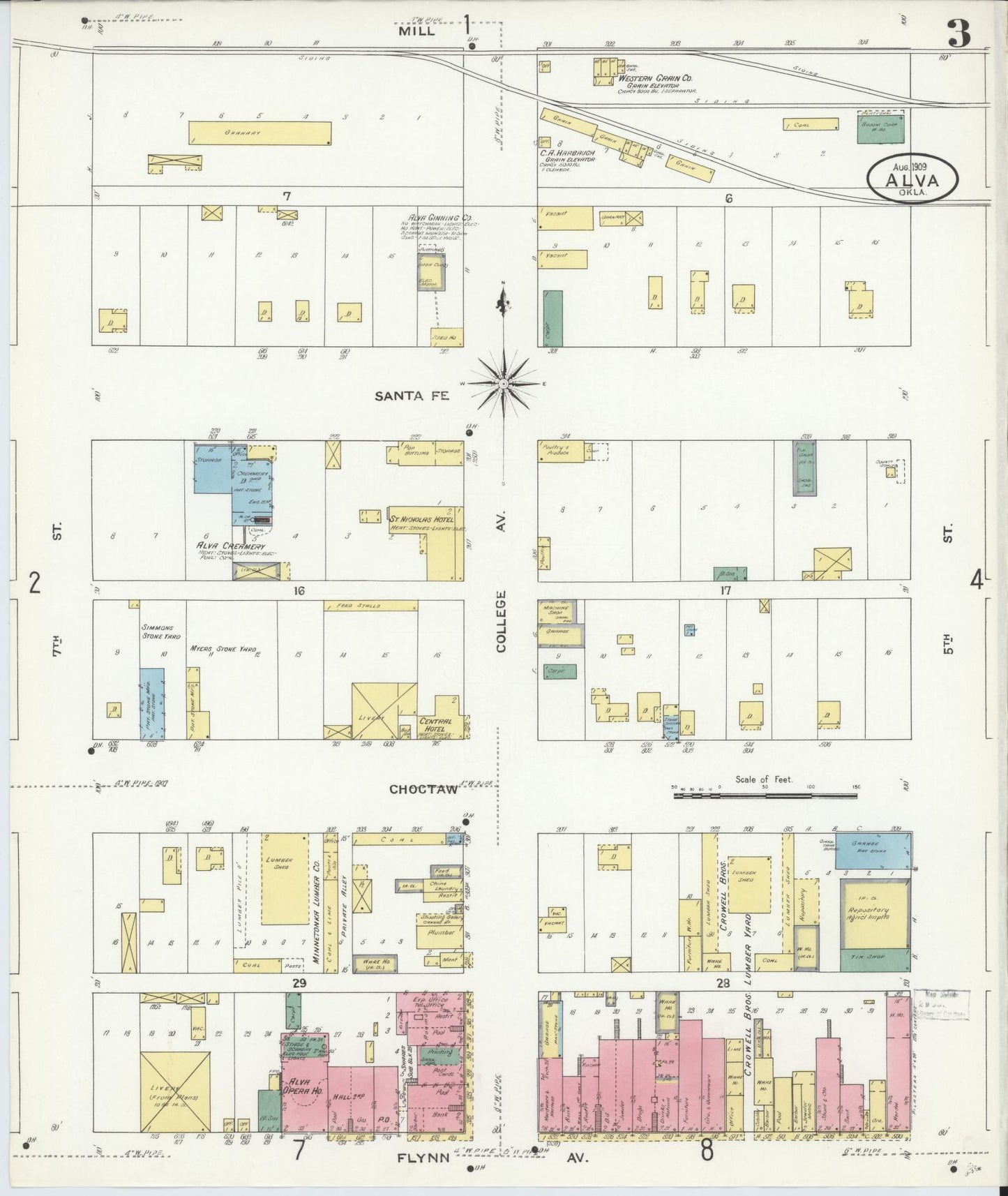 Sanborn Fire Insurance Map from Alva, Woods County, Oklahoma (1909), Sheet #0003 - Complete Map Set gallery image, historic Sanborn map, vintage wall art, Oklahoma Oklahoma