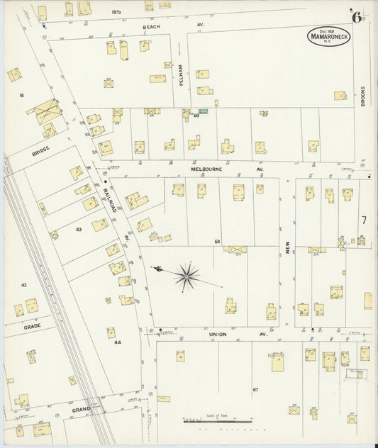 Sanborn Fire Insurance Map from Mamaroneck, Westchester County, New York (1908), Sheet #0006 - Historic Sanborn Fire Insurance Map Print, vintage old map wall art, antique decor, genealogy gift, New York New York map