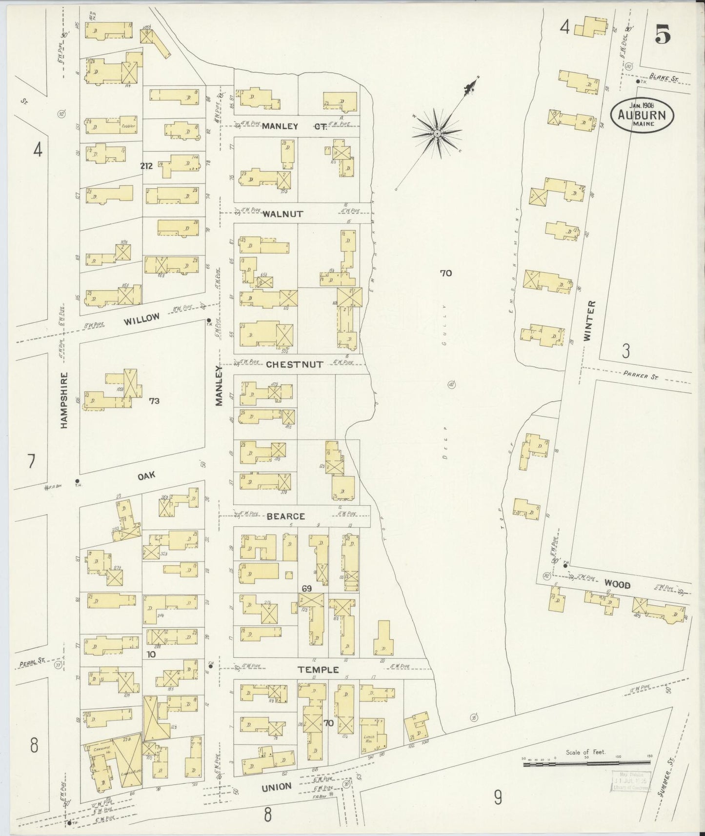 Sanborn Fire Insurance Map from Auburn, Androscoggin County, Maine (1908), Sheet #0005 - Complete Map Set gallery image, historic Sanborn map, vintage wall art, Maine Maine