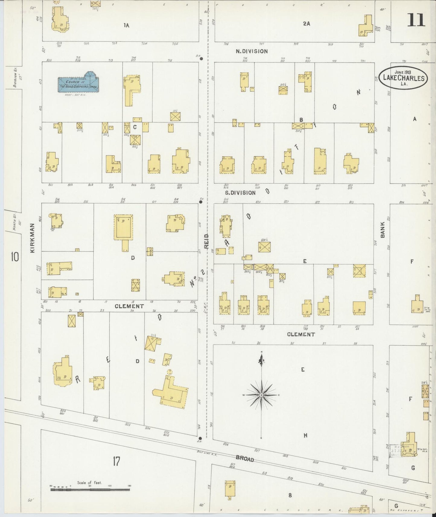 Sanborn Fire Insurance Map from Lake Charles, Calcasieu Parish, Louisiana (1903), Sheet #0011 - Historic Sanborn Fire Insurance Map Print, vintage old map wall art, antique decor, genealogy gift, Louisiana Louisiana map