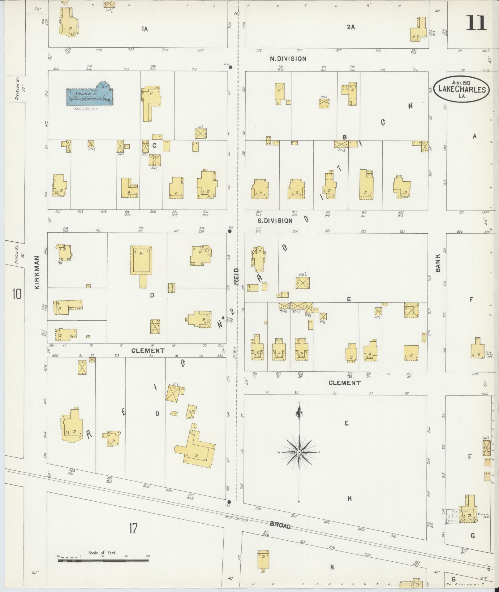 Sanborn Fire Insurance Map from Lake Charles, Calcasieu Parish, Louisiana (1903), Sheet #0011 - Historic Sanborn Fire Insurance Map Print, vintage old map wall art, antique decor, genealogy gift, Louisiana Louisiana map