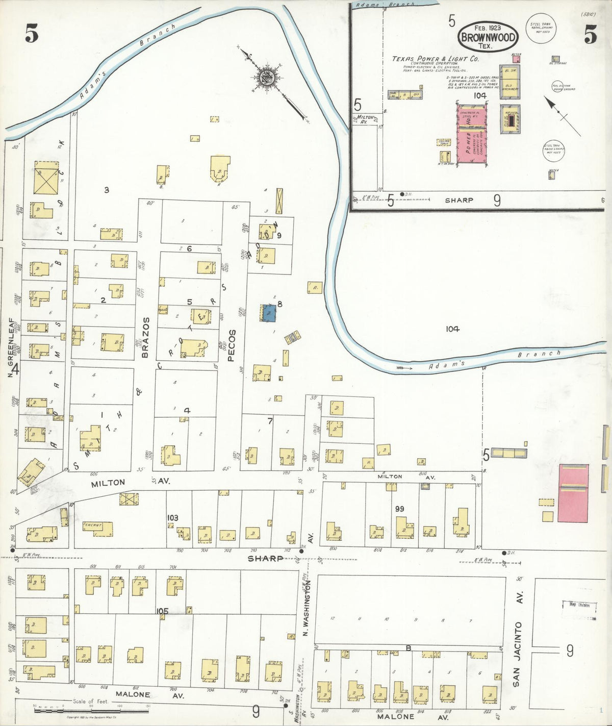 Sanborn Fire Insurance Map from Brownwood, Brown County, Texas (1923), Sheet #0005 - Complete Map Set gallery image, historic Sanborn map, vintage wall art, Texas Texas
