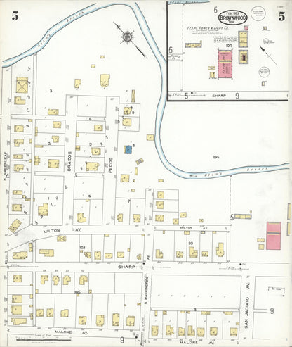 Sanborn Fire Insurance Map from Brownwood, Brown County, Texas (1923), Sheet #0005 - Complete Map Set gallery image, historic Sanborn map, vintage wall art, Texas Texas