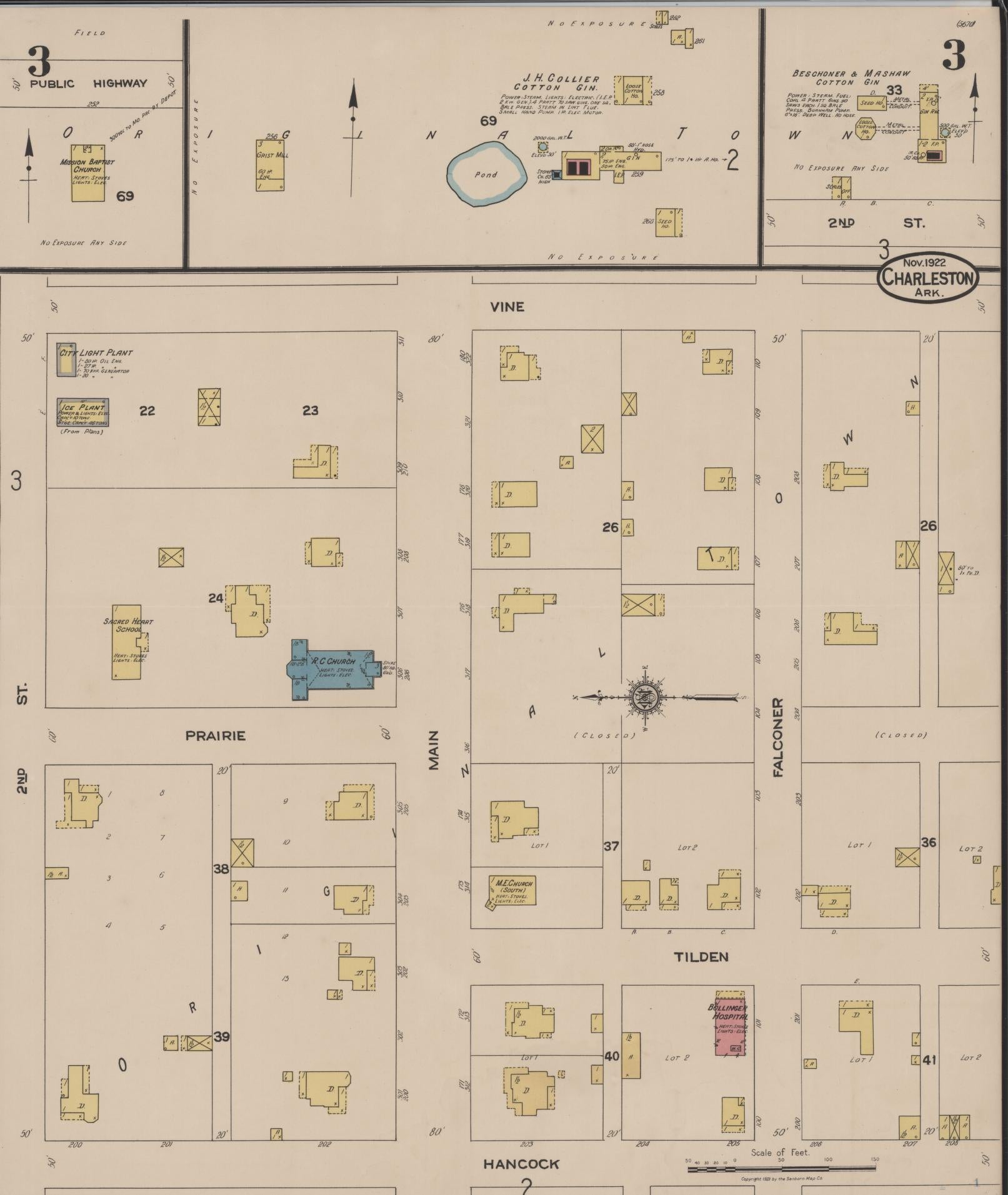 Sanborn Fire Insurance Map from Charleston, Franklin County, Arkansas (1922), Sheet #0003 - Complete Map Set gallery image, historic Sanborn map, vintage wall art, Arkansas Arkansas