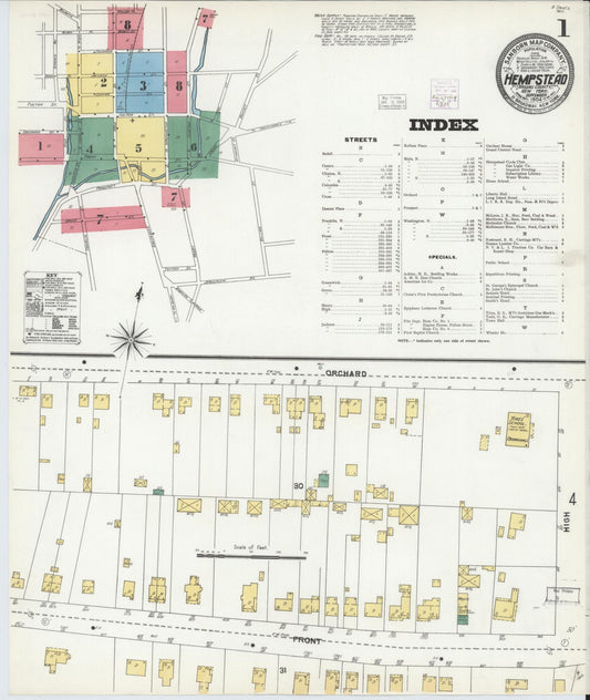 Sanborn Fire Insurance Map from Hempstead, Nassau County, New York (1904), Sheet #0001 - Complete Map Set gallery image, historic Sanborn map, vintage wall art, New York New York