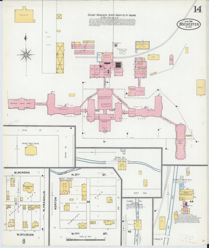 Sanborn Fire Insurance Map from Rochester, Olmsted County, Minnesota (1904), Sheet #0014 - Historic Sanborn Fire Insurance Map Print, vintage old map wall art, antique decor, genealogy gift, Minnesota Minnesota map