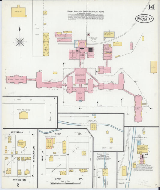 Sanborn Fire Insurance Map from Rochester, Olmsted County, Minnesota (1904), Sheet #0014 - Historic Sanborn Fire Insurance Map Print, vintage old map wall art, antique decor, genealogy gift, Minnesota Minnesota map