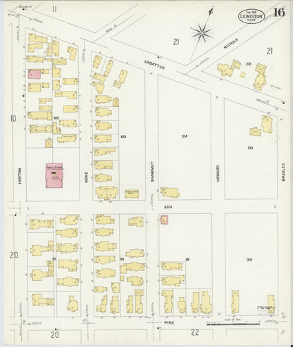 Sanborn Fire Insurance Map from Lewiston, Androscoggin County, Maine (1908), Sheet #0016 - Complete Map Set gallery image, historic Sanborn map, vintage wall art, Maine Maine