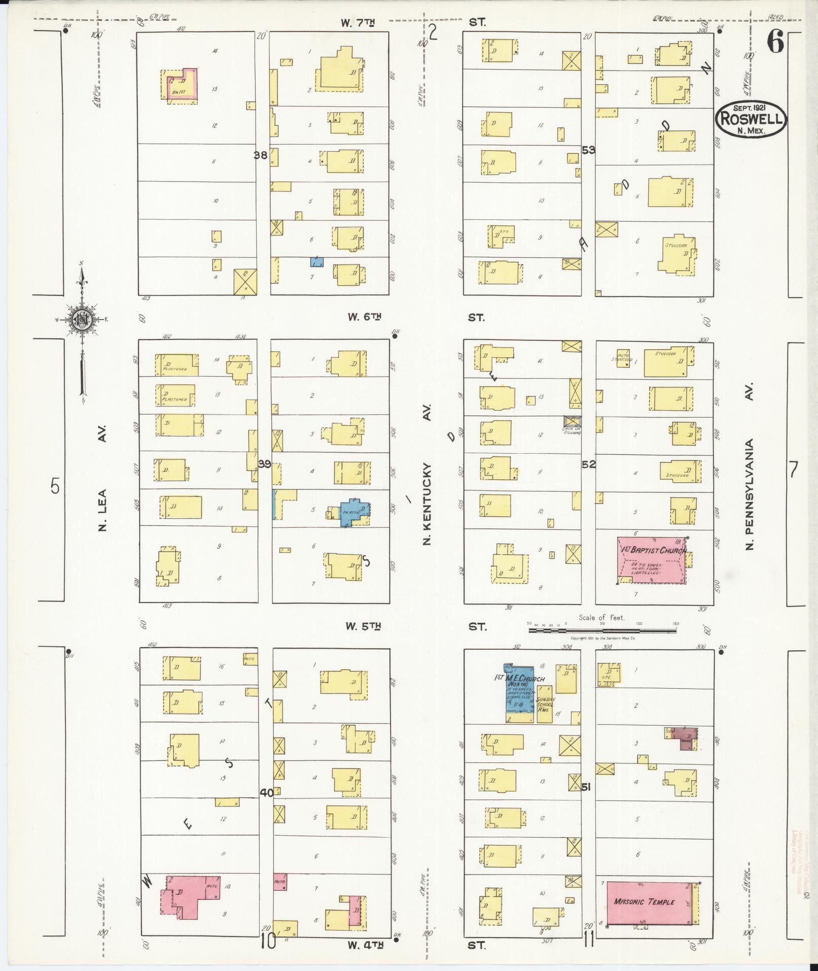 Sanborn Fire Insurance Map from Roswell, Chaves County, New Mexico (1921), Sheet #0006 - Historic Sanborn Fire Insurance Map Print, vintage old map wall art, antique decor, genealogy gift, New Mexico New Mexico map
