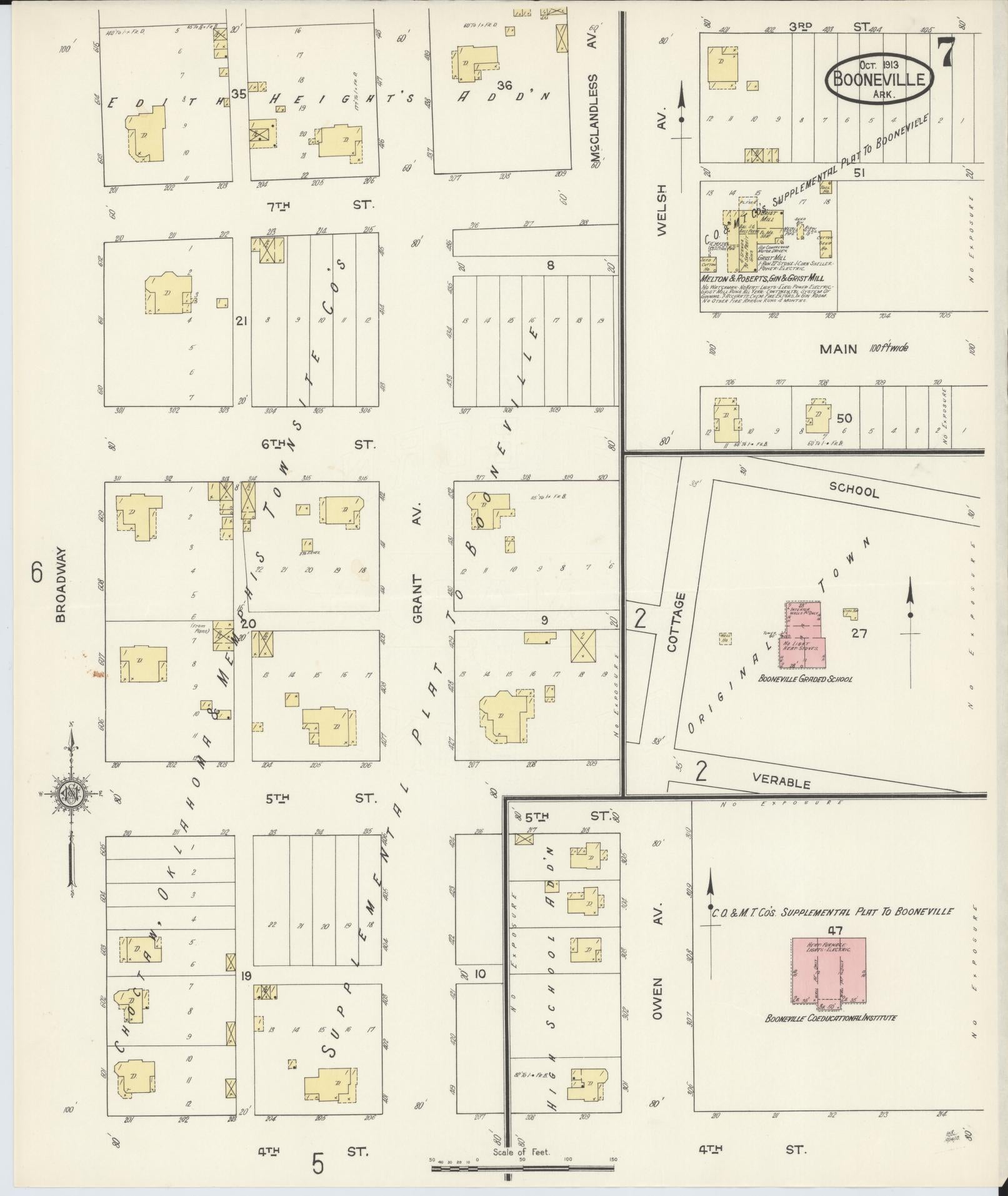 Sanborn Fire Insurance Map from Booneville, Logan County, Arkansas (1913), Sheet #0007 - Historic Sanborn Fire Insurance Map Print, vintage old map wall art, antique decor, genealogy gift, Arkansas Arkansas map