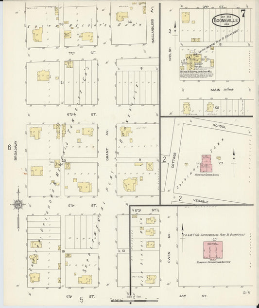 Sanborn Fire Insurance Map from Booneville, Logan County, Arkansas (1913), Sheet #0007 - Historic Sanborn Fire Insurance Map Print, vintage old map wall art, antique decor, genealogy gift, Arkansas Arkansas map