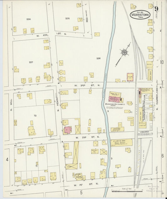 Sanborn Fire Insurance Map from Morristown, Hamblen County, Tennessee (1913), Sheet #0009 - Historic Sanborn Fire Insurance Map Print, vintage old map wall art, antique decor, genealogy gift, Tennessee Tennessee map